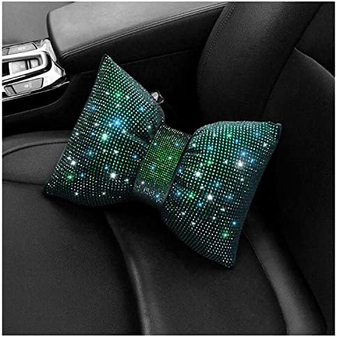  Happyera 1 Pack Bling Bling Rhinestones Bowknot Car Headrest Pillow, Crystal Lumbar Support Pillow, Neck Rest Pillow For Car, Head Neck Support For Pain Relief - White Waist Pillow
