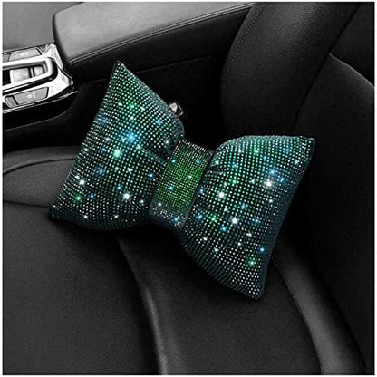  Happyera 1 Pack Bling Bling Rhinestones Bowknot Car Headrest Pillow, Crystal Lumbar Support Pillow, Neck Rest Pillow For Car, Head Neck Support For Pain Relief - White Waist Pillow