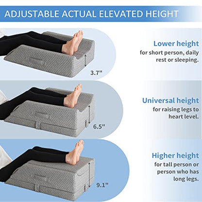  Adjustable Leg Elevation Pillows For Swelling After Surgery, Cooling Memory Foam Leg Wedge Pillow For Blood Circulation, Wedge Pillow For Sleeping, Sciatica Back Knee Hip Ankles Pain Relief