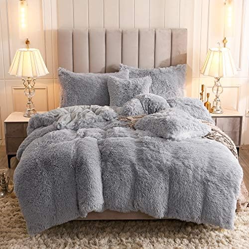  Faux Fur Velvet Fluffy Bedding Duvet Cover Set Down Comforter Quilt Cover With Pillow Shams, Ultra Soft Warm And Durable (Twin, Pink)