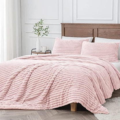  BEDELITE Fleece Queen Comforter Set -Super Soft & Warm Fluffy Grey Bedding, Luxury Fuzzy Heavy Bed Set For Winter With 2 Pillow Cases