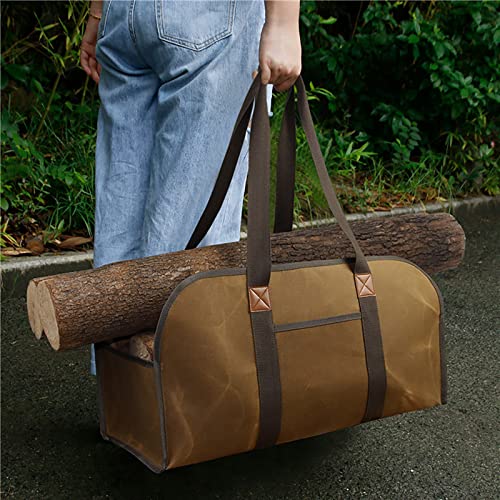  Petyoung Large Capacity Firewood Carrier, Portable Wet Waxed Canvas Durable Wood Bag Multifunctional Storage Hand Bag