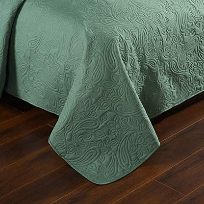  Super Soft Solid Single Bed Quilt Bedspread Comforter Bed Cover, Floral Pattern, Sage, Full/Queen