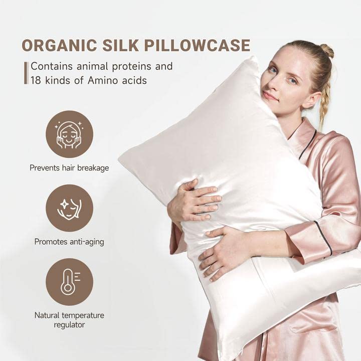  100% Silk Pillowcase For Hair And Skin, Both Sides Grade 6A+ Mulberry Silk Pillow Case With Hidden Zipper, Soft & Smooth White Pillowcases(1pc, Queen Size 20"x30")