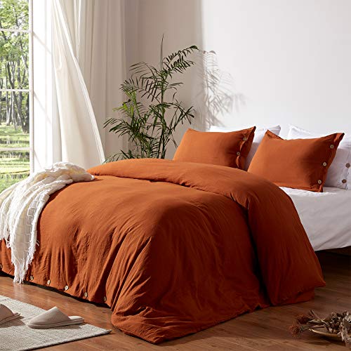  NexHome Burnt Orange Duvet Cover Sets King Size 3 Piece Double Brushed Microfiber King Duvet Cover With Button Closure & Corner Tie 1 Breathable And Soft Duvet Cover 104x90 Inches + 2 Pillow Shams