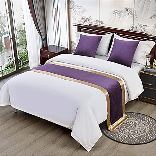  QFWMCW Hotel Bedding Bed Scarf Velvet Bed Runners & Scarves Bed Decorations Solid Purple Full 19inchX82inch