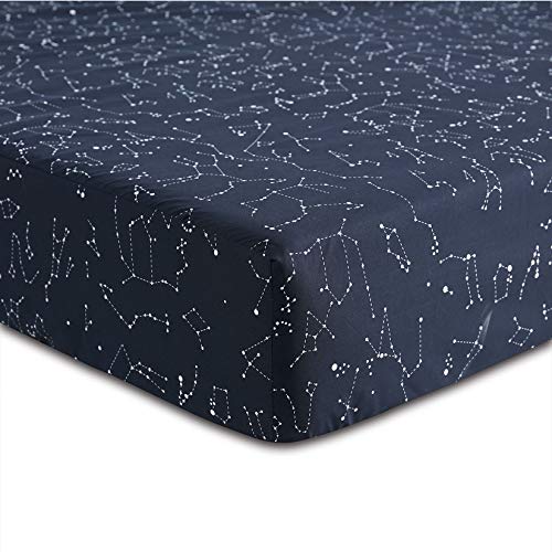  - Constellation Sheet Set, Navy Blue With White Space Stars Pattern Printed, Soft Microfiber Bedding (4pcs, Twin Size)
