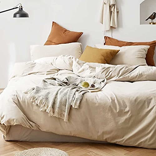  Beige Duvet Cover Queen Size, Soft Farmhouse Bedding Comforter Cover Set 3 Pieces With Zipper Closure, 1 Lightweight Microfiber Duvet Cover 90x90 Inches And 2 Pillow Shams For Women Men