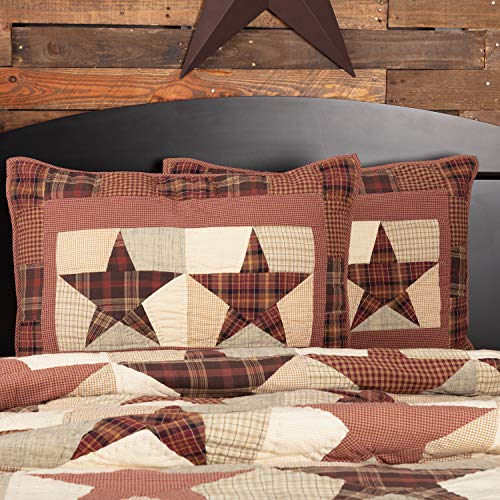  VHC Brands Abilene Star Standard Sham 21x27 Country Patchwork Design, Burgundy