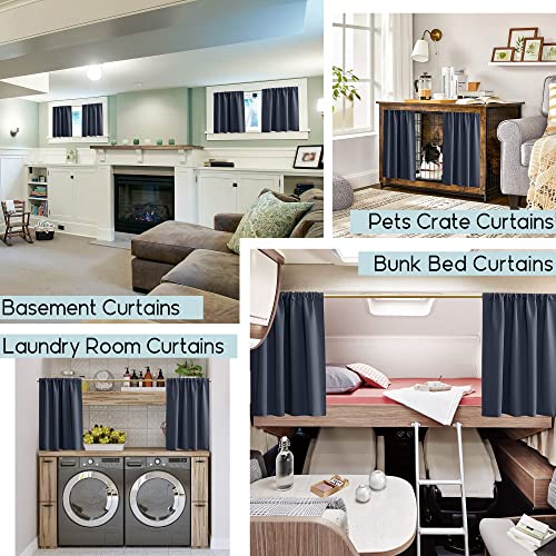 Navy Blue 36 Inch Length Cafe Curtains,2 Panels Blackout Window Treatment Tiers Thermal Rod Pocket Short Loft Bed Boys Bunk Bed Curtains,Dark Blue