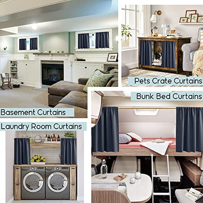  Navy Blue 36 Inch Length Cafe Curtains,2 Panels Blackout Window Treatment Tiers Thermal Rod Pocket Short Loft Bed Boys Bunk Bed Curtains,Dark Blue
