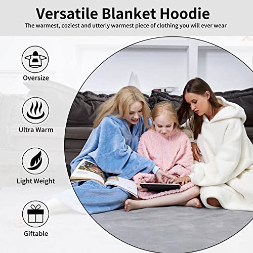  Oversized Blanket Hoodie For Adults - Extra Long Wearable Sweatshirt With Giant Sleeve, Hood And Pocket