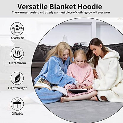  Oversized Blanket Hoodie For Adults - Extra Long Wearable Sweatshirt With Giant Sleeve, Hood And Pocket