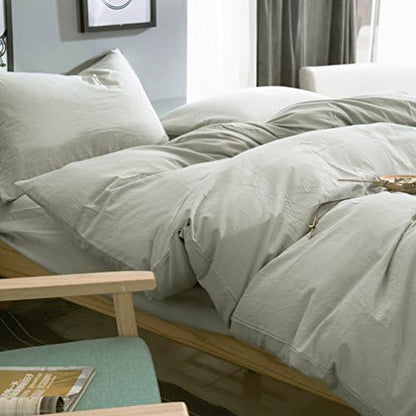  Washed Cotton Chambray Duvet Cover Solid Color Casual Modern Style Bedding Set Relaxed Soft Feel Natural Wrinkled Look (Queen, Charcoal)