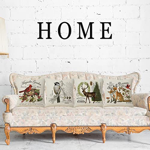 CARROLL Set Of 4 Winter Spring Throw Pillow Cover, Simple Lovely Christmas Animals Pillow Cover, Christmas Decoration Gift Home Decoration Square Sofa Chair Cushion Cover, 18x18 Inch