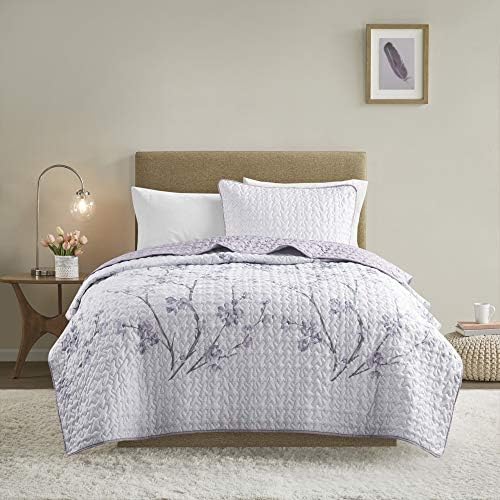  Reversible Quilt Set-Vermicelli Stitching Design All Season, Lightweight, Coverlet Bedspread Bedding, Matching Shams, Twin/Twin XL (66 In X 90 In), Gloria Damask Aqua 2 Piece