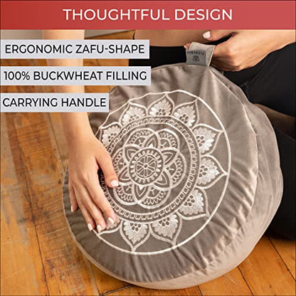  Florensi Meditation Cushion - Comfortable Floor Pillow - Traditional Tibetan Meditation Pillow With Beautiful Velvet Cover - Large Floor Cushion Seating For Adults - Premium Yoga Buckwheat Bolster