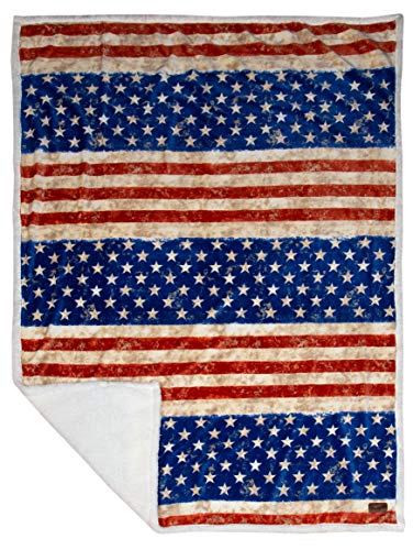  Wrangler Stars & Stripes USA American Flag Sherpa Fleece 54x68 Throw Blanket, 54" X 68", White