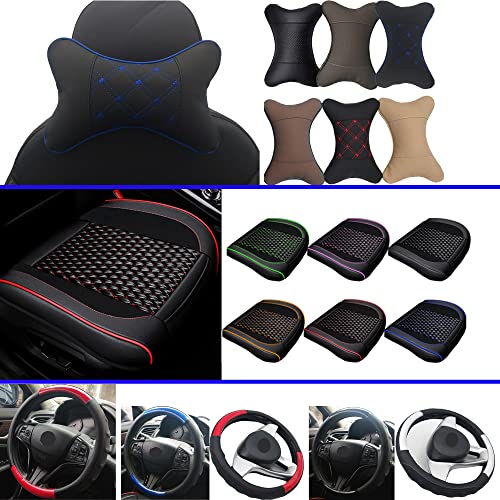  Yuhuru Car Neck Pillows Both Side Pu Leather 2pieces Pack Headrest Fit For Most Cars Universal Heatrests Pillow For Home And Office Chair (Black)