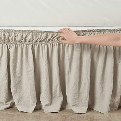  Ruched Ruffle Elastic Easy Wrap Around Bedskirt, Queen/King/Cal King, Neutral