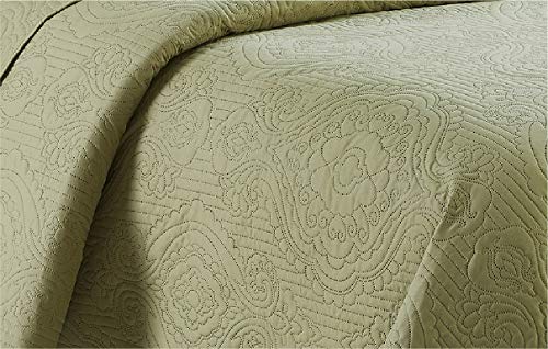  Better Home Style 3 Piece Luxury Ultrasonic Embossed Floral Design Solid Color Quilt Coverlet Bedspread Oversized Bed Cover Set # Mimi (Sage Green, King/Cal-King)