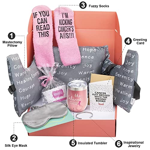  Breast Cancer Gifts For Women, Get Well Soon Gifts For Women, Breast Cancer Awareness Care Package With Mastectomy Pillow