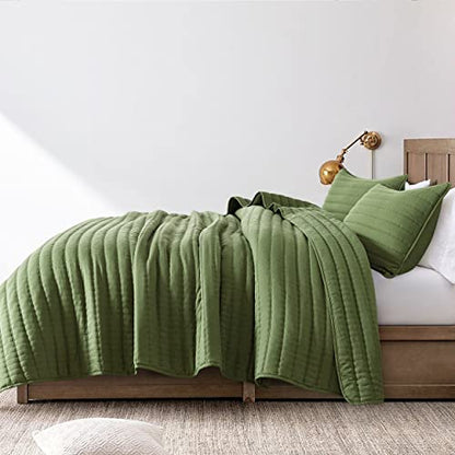  Olive Dark Green King Size Quilt Bedding Sets With Pillow Shams, Lightweight Soft Bedspread Coverlet, Forest Quilted Blanket Thin Comforter Bed Cover For All Season, 3 Pieces, 104x90 Inches