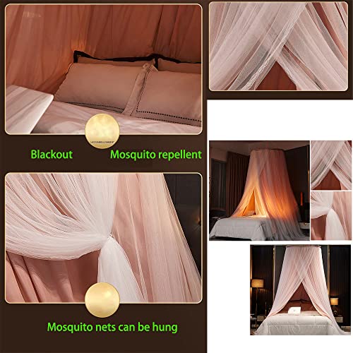  Bed Canopy For Girls & Adults, Round Dome Lace Princess Canopies Netting, Elegant Double Layer Bed Canopy Drapes For Decoration, Playing,Reading,Sleepping (Pink)
