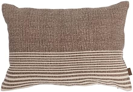  Creative Co-Op Cotton Blend Slub Lumbar Stripes And Leather Tab Pillow, 20" L X 14" W X 2" H, Black