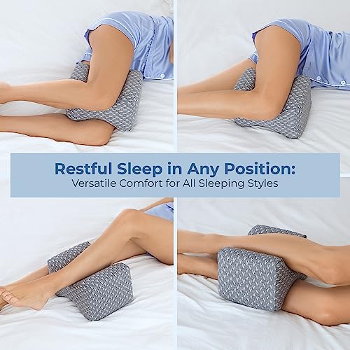  Knee Pillow For Side Sleepers - 100% Memory Foam Wedge Contour - Leg Pillows For Sleeping - Spacer Cushion For Spine Alignment, Back Pain, Pregnancy Support - Sciatica, Hip, Joint, Grey