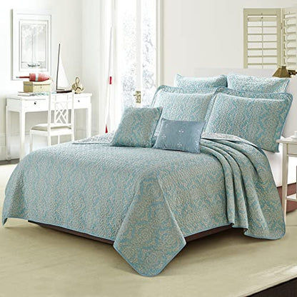 Home Soft Things Printed Microfiber 7 Piece Quilt Set Oversize 122" X 106" Bed Cover, Teal Aqua Gold Lightweight Reversible Bedspread Blanket Coverlet Bedding Set Thin Comforter, Mystic Teal