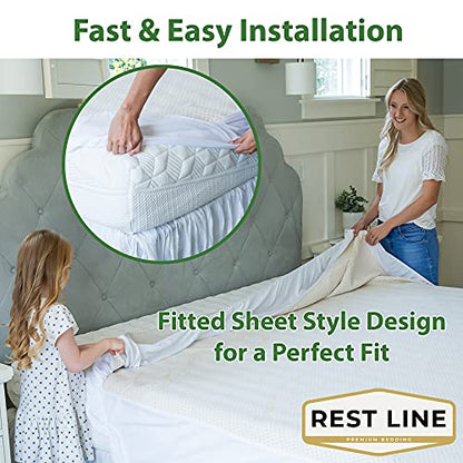  Est LINE 100% Cotton Organic Mattress Protector Queen (60x80in), Organic Cotton Mattress Cover. 100% Waterproof Mattress Protector,Cooling Mattress Cover And Hypoallergenic. Non Zippered