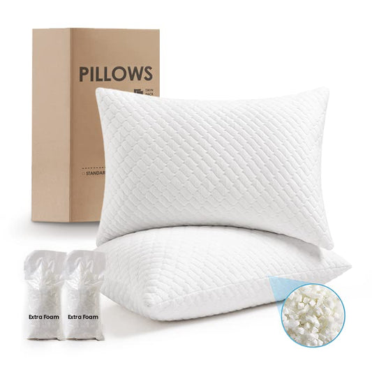  Memory Foam Pillows King For Sleeping Adjustable Fill Bed Pillows Cool Bamboo Surface Pillows With Washable Pillowcase, Extra Fill 2 Packs(0.9LB) Included