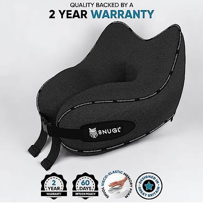  SNUGL Travel Pillow - Memory Foam Neck Cushion - Flight Pillow | Support Neck Pillow For Travel | Travel Neck Pillow For Airplane With Carry Bag & Clip | Flying Travel Essentials (Jet Black - Regular)
