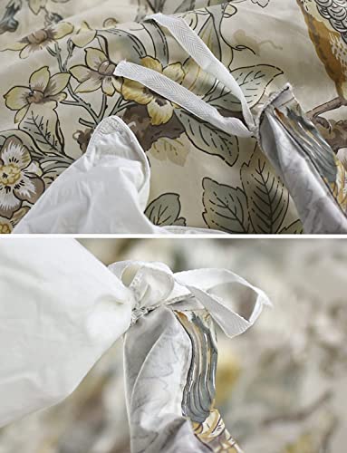  Eikei Chinoiserie Chic Peacock Floral Duvet Cover Paradise Garden Botanical Bird And Tree Branches Vintage Stylized Long Staple Cotton 2pc Bedding Set (Twin, Yellow)