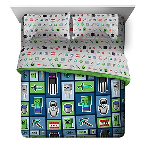  Jay Franco Minecraft Monster Hunters 5 Piece Queen Bed Set - Includes Reversible Comforter & Sheet Set - Bedding Features Creeper - Super Soft Fade Resistant Microfiber (Official Minecraft Product)