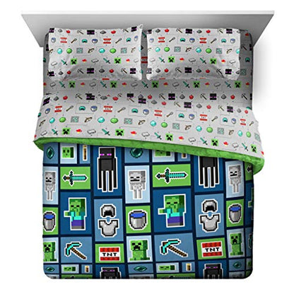  Jay Franco Minecraft Monster Hunters 5 Piece Queen Bed Set - Includes Reversible Comforter & Sheet Set - Bedding Features Creeper - Super Soft Fade Resistant Microfiber (Official Minecraft Product)
