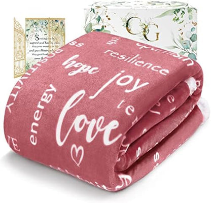  T Well Soon Gifts For Men Women Throw Blanket, Inspirational Gift Blankets For Women, Sympathy Gifts Care Hug Healing Blanket, Breast Cancer Gifts For Women Patients, Chemo Care Package - Pink