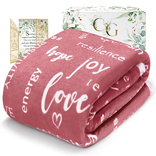 T Well Soon Gifts For Men Women Throw Blanket, Inspirational Gift Blankets For Women, Sympathy Gifts Care Hug Healing Blanket, Breast Cancer Gifts For Women Patients, Chemo Care Package - Pink