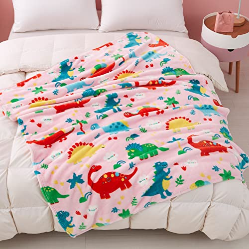  Mermaker Dinosaur Blanket For Girls, Pink Dinosaur Blankets For Girls And Boys, Cartoon Cute Dinosaur Throw Blankets For Kids And Teens, Soft Fleece Blanket For Couch And Bed (60x50 Inches)