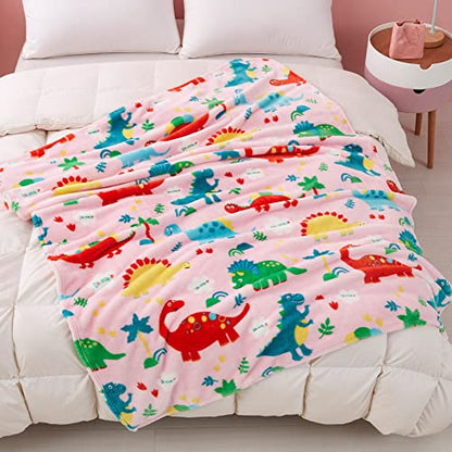  Mermaker Dinosaur Blanket For Girls, Pink Dinosaur Blankets For Girls And Boys, Cartoon Cute Dinosaur Throw Blankets For Kids And Teens, Soft Fleece Blanket For Couch And Bed (60x50 Inches)