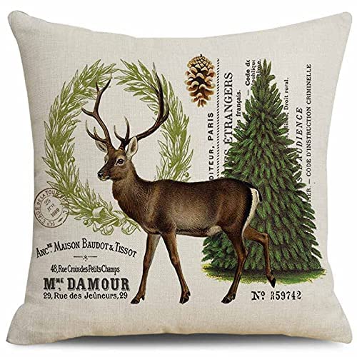  CARROLL Set Of 4 Winter Spring Throw Pillow Cover, Simple Lovely Christmas Animals Pillow Cover, Christmas Decoration Gift Home Decoration Square Sofa Chair Cushion Cover, 18x18 Inch