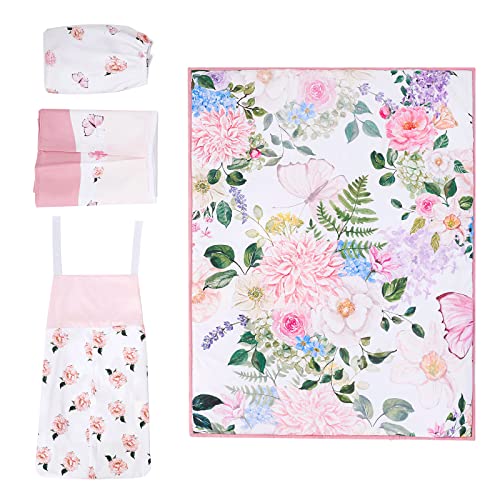  Beeweed 4-Piece Crib Bedding Set For Boys Girls, Soft Baby Bedding Set Including Blanket, Crib Skirt, Crib Sheets & Diaper Stacker, Flower Butterfly Nursery Bedding Set