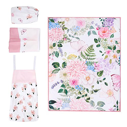  Beeweed 4-Piece Crib Bedding Set For Boys Girls, Soft Baby Bedding Set Including Blanket, Crib Skirt, Crib Sheets & Diaper Stacker, Flower Butterfly Nursery Bedding Set