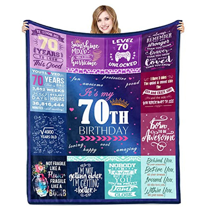  70th Birthday Gifts For Women Blanket 60x50in, 70th Birthday Gifts For Her, 70th Birthday Decorations For Women, 70 Year Old Birthday Gifts For Women Sister Wife Mom Grandma Soft Warm Throw Blanket