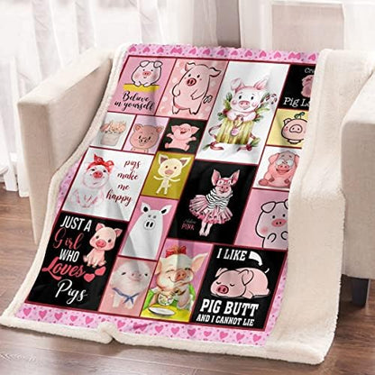  Pig Throw Blanket For Kids Girls Pink Piggy Blankets Cute Fleece Blanket Adults Women Farm Animal Sherpa Plush Blanket For Couch Bed Sofa (50"x60")