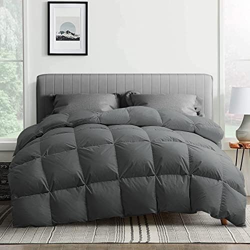 Puredown® Goose Feather Down Comforter Twin Size, All Season Medium Warmth Duvet Insert, Luxury Hotel Collection Bedding Comforters, Ultra Soft 100% Cotton Cover Shell(68x90,Dark Grey)