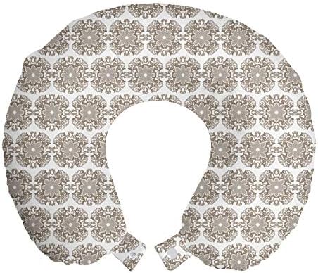  Paw Print Travel Pillow Neck Rest, Puppy Kitten Dog And Cat Themed Repetitive Pet Foot's Stains Concept, Memory Foam Traveling Accessory For Airplane And Car, 12", Grey White