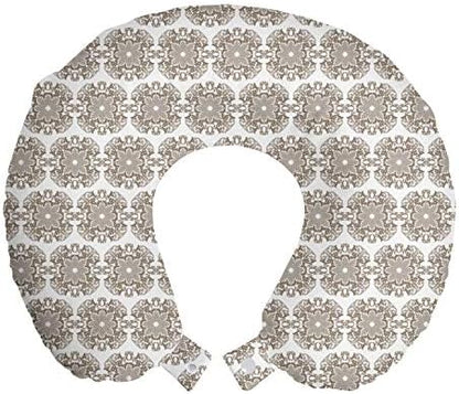  Paw Print Travel Pillow Neck Rest, Puppy Kitten Dog And Cat Themed Repetitive Pet Foot's Stains Concept, Memory Foam Traveling Accessory For Airplane And Car, 12", Grey White