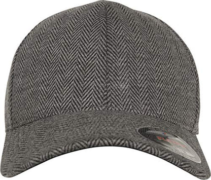  Flexfit Heringbone Melange Black Grey Wooly Combed Stretchable Fitted Cap Kappe